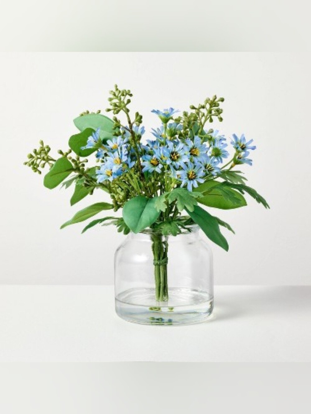 Medium Blue Flower and Leaf Arrangement - Hearth & Hand with Magnolia